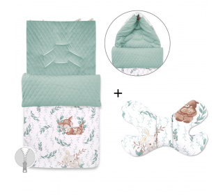 Zestaw do wózka dziecięcego Velvet Miminu Lulu natural zimna mięta: śpiwór + poduszka motylek
