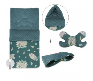 Zestaw do wózka dziecięcego Velvet Miminu Tropical dark zieleń nepalska: śpiwór + poduszka motylek + mufka
