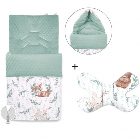 Zestaw do wózka dziecięcego Velvet Miminu Lulu natural zimna mięta: śpiwór + poduszka motylek

